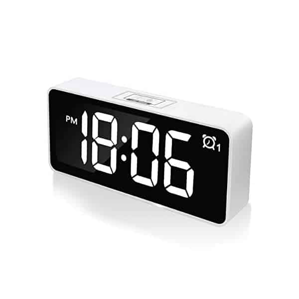 ANOLE Digital Alarm Clock Bedside Alarm Clock Small Travel Alarm Clock with Flip Night Light,Dual Alarm,Snooze Function,Loud Buzzer,12/24 Hours and Dimmer for Bedrooms,Living Room,Office,Travel White