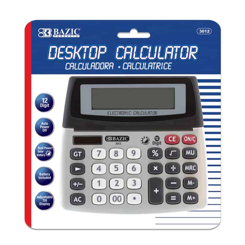 BAZIC 12-Digit Dual Power Desktop Calculator